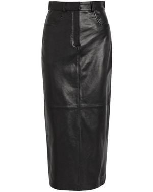 Nour Hammour Ghalia Paneled Leather Midi Skirt - Black