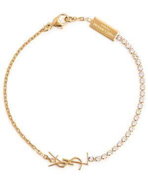 Saint Laurent Cassandre Crystal-Embellished Logo Bracelet - White