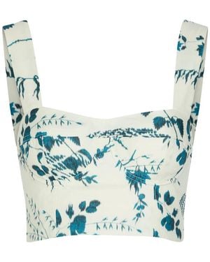 Erdem Floral-Print Cotton And Linen-Blend Crop Top - Blue