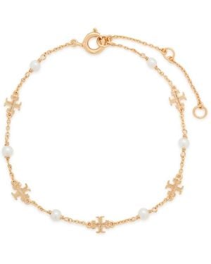 Tory Burch Moondance 18Kt-Plated Logo Bracelet - White