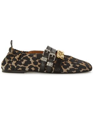 Ganni Print Suede Ballet Flats - Green