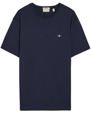 GANT Logo-Embroidered Cotton T-Shirt - Blue