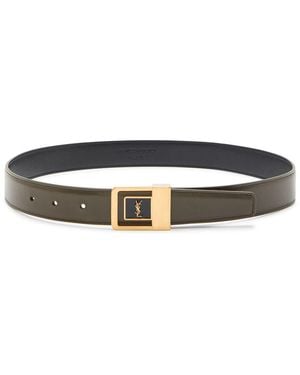 Saint Laurent Logo-Plaque Leather Belt - Green
