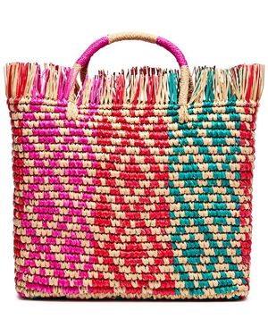 Sensi Studio Canasta Fringed Woven Straw Tote - Red