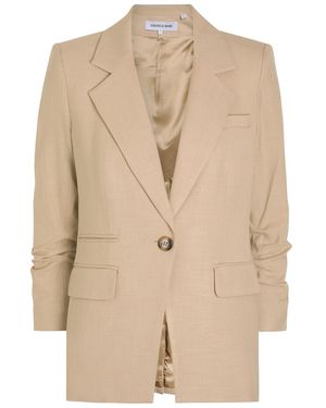 Veronica Beard Battista Gathered-Sleeve Woven Blazer - Natural
