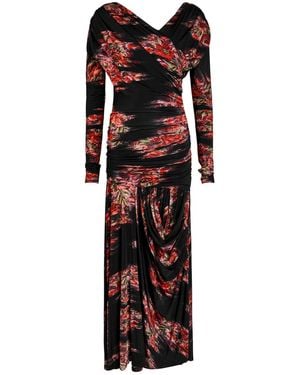 Ganni Floral-Print Jersey Maxi Dress - Black