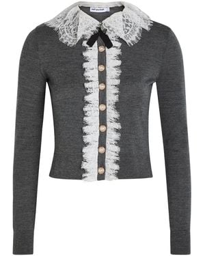 Self-Portrait Lace-Trim Wool Cardigan - Black