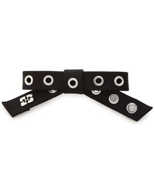 Ganni Bow Eyelet-Embellished Satin Hair Clip - Black