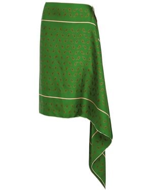 Otzio Margot Printed Asymmetric Silk Midi Skirt - Green