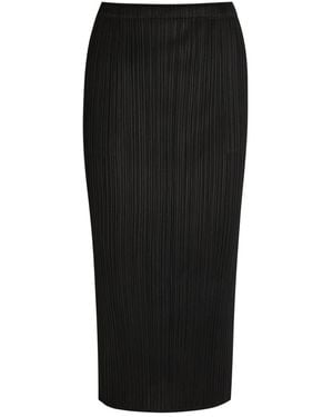 Pleats Please Issey Miyake Pleated Woven Midi Skirt - Black