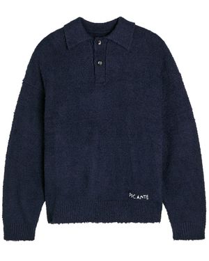 Picante Shaggy Logo-Embroidered Cotton-Blend Polo Sweater - Blue