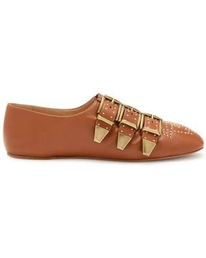 Chloé Susanna Stud-Embellished Leather Flats - Brown