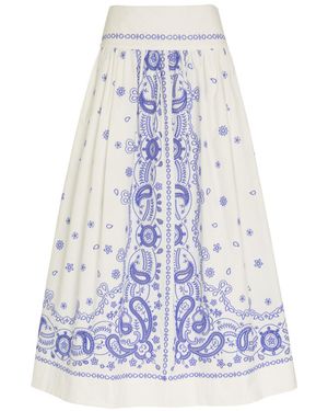Self-Portrait Embroidered Cotton-Poplin Midi Skirt - White