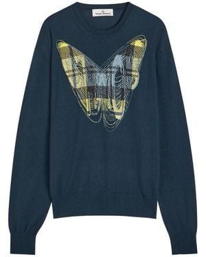 Vivienne Westwood Chaos Printed Cotton And Cashmere-Blend Sweater - Blue