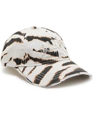 Ganni Logo-Appliqué Zebra-Print Cotton Cap - White