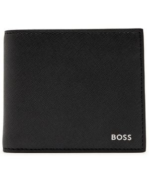 BOSS Logo Saffiano Leather Wallet - Black