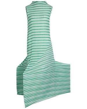 Issey Miyake Striped Pleated Woven Midi Dress - Green