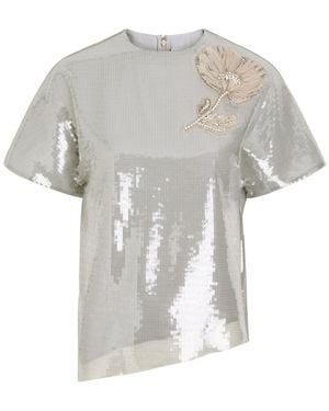 Huishan Zhang Sammi Floral-Appliquéd Sequin T-Shirt - White