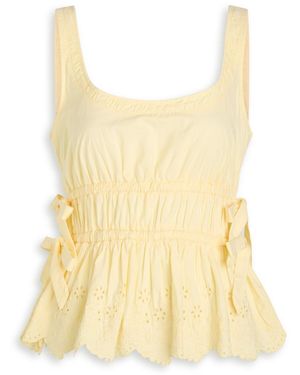 Damson Madder Jade Embroidery Cotton Top - Yellow