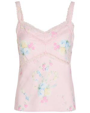 LoveShackFancy Lirena Floral-Print Satin Cami Top - Pink