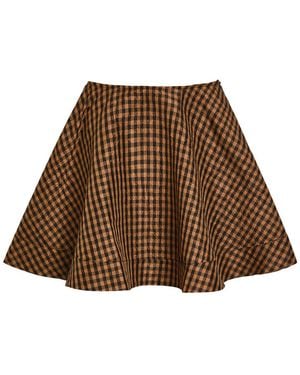 Ganni Gingham Crinkled Taffeta Mini Skirt - Brown