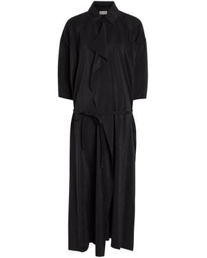 Lemaire Belted Brushed Silk-Blend Midi Shirt Dress - Black