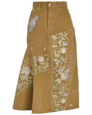 Erdem Floral-Embroidered Denim Midi Dress - Natural
