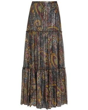 Etro Printed Tiered Metallic Silk Midi Skirt - Multicolor