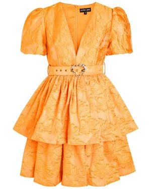 Sister Jane Sol Belted Floral-Jacquard Cloqué Mini Dress - Orange