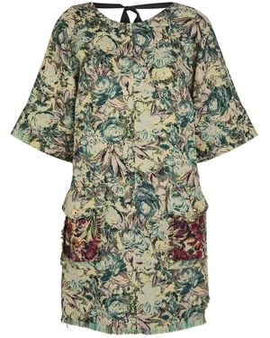 Ganni Tapestry Patterned-Jacquard Woven Mini Kimono Dress - Green