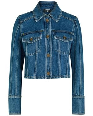 Balmain Cropped Denim Jacket - Blue