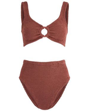 Hunza G Nadine Cut-Out Seersucker Bikini, V-Neck, Cut-Out Ring Detail, High Rise, Elasticated, Machine Wash, Nadine Bikini - Red