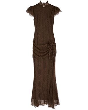 De La Vali Silentiun Gathered Lace Maxi Dress - Brown