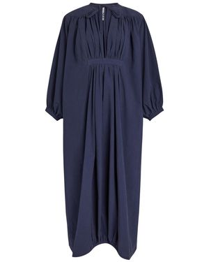 Les Vacances d'Irina Not So Hazy Nipple Pleated Cotton Midi Dress - Blue