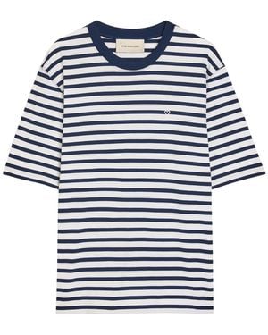 Ami Paris Striped Logo-Embroidered Cotton T-Shirt - Blue
