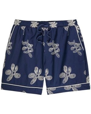 CHE Flores Floral-Embroidered Cotton Shorts - Blue
