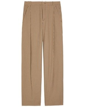 Vince Camille Checked Wide-Leg Woven Trousers - Natural
