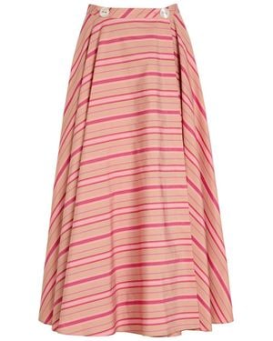 Thierry Colson Audrey Striped Cotton Midi Wrap Skirt - Red