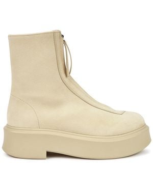 The Row Leather Zip Platform Booties - Natural