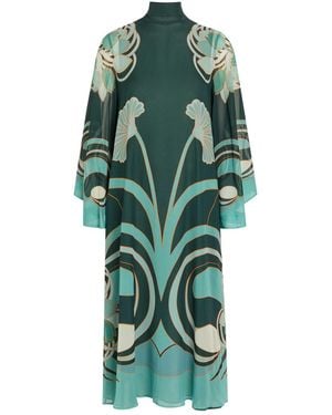 La DoubleJ Magnifico Printed Silk Midi Dress - Green