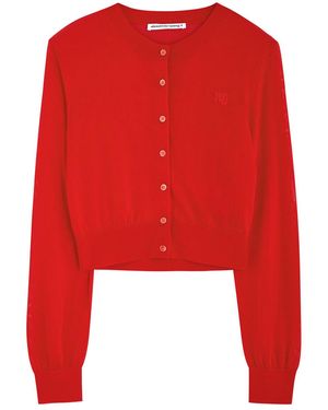 T By Alexander Wang Logo-Embroidered Cropped Fine-Knit Cardigan