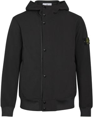 Stone Island Logo-Appliquéd Water-Resistant Hooded Soft Shell Jacket - Black