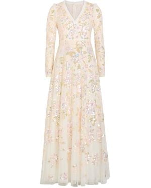 Needle & Thread Sequin Paradise Floral-Embellished Tulle Gown - Natural