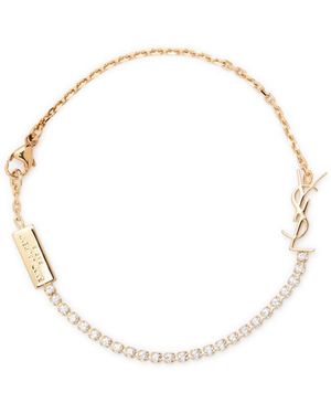 Saint Laurent Logo Crystal-Embellished Bracelet - White