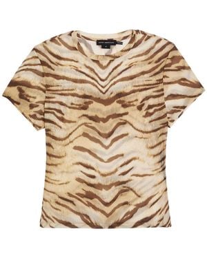 GOOD AMERICAN Tiger-Print Stretch-Mesh T-Shirt - Natural