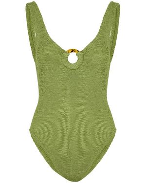 Hunza G Celine Seersucker Swimsuit, Scoop-Neck, Hoop Detail - Green