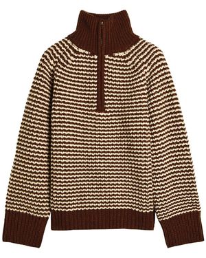 Studio Nicholson Bristol Striped Half-Zip Wool Jumper - Brown