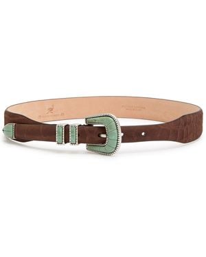 Silver Ostrich Crazy Embossed Nubuck Belt - White