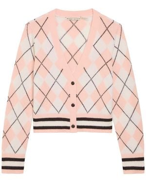 Alice + Olivia Grace Argyl Cropped Cashmere-Blend Cardigan - Pink