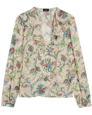 Etro Textured Floral-Print Silk-Blend Shirt - Multicolor